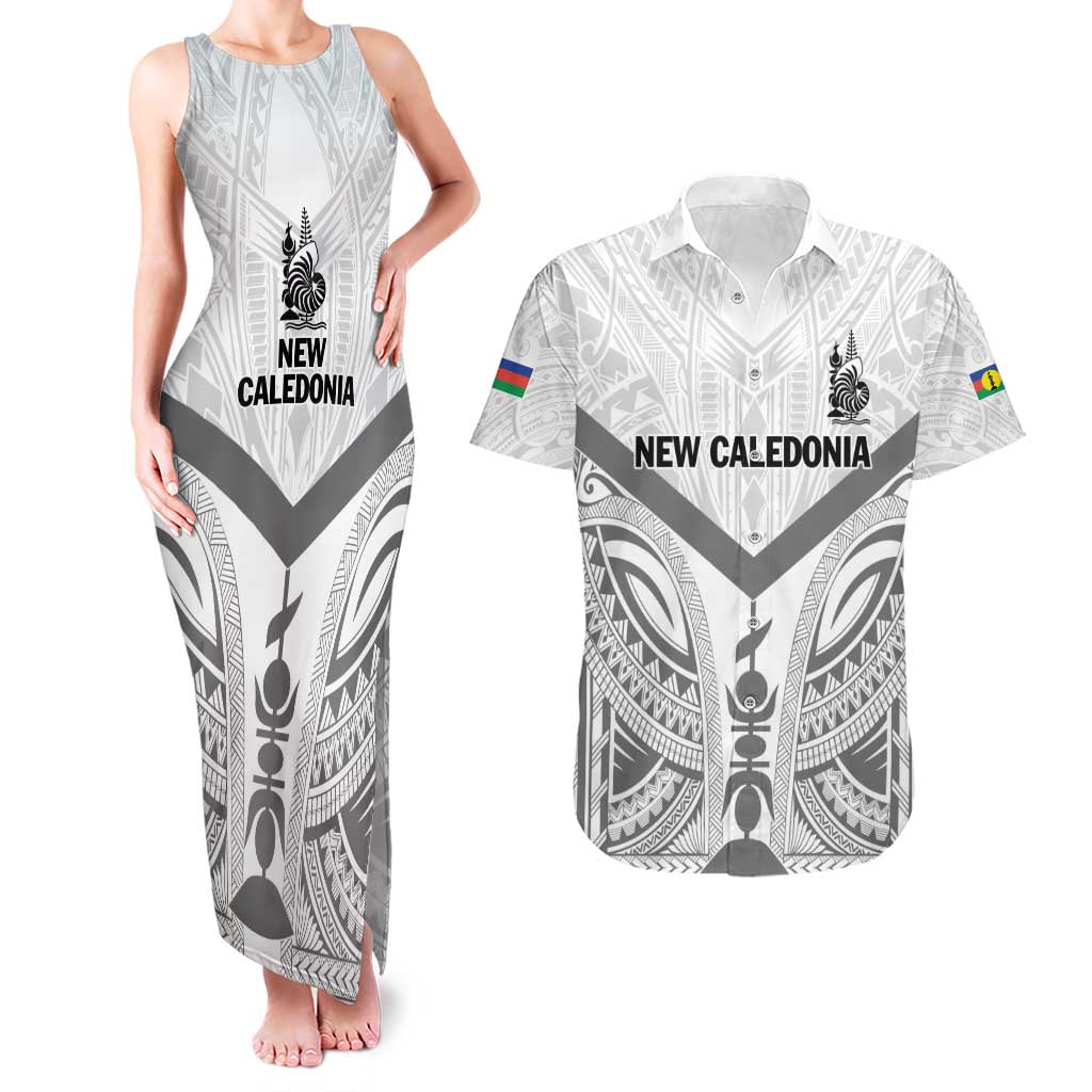 New Caledonia Football Custom Couples Matching Tank Maxi Dress and Hawaiian Shirt Go Champions Les Cagous LT9 White - Polynesian Pride