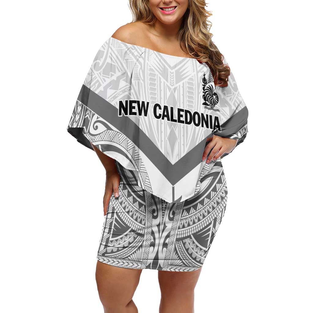 New Caledonia Football Custom Family Matching Off Shoulder Short Dress and Hawaiian Shirt Go Champions Les Cagous LT9 Mom's Dress White - Polynesian Pride