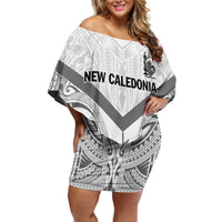 New Caledonia Football Custom Family Matching Off Shoulder Short Dress and Hawaiian Shirt Go Champions Les Cagous LT9 Mom's Dress White - Polynesian Pride