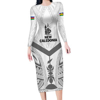 New Caledonia Football Custom Long Sleeve Bodycon Dress Go Champions Les Cagous LT9 Long Dress White - Polynesian Pride
