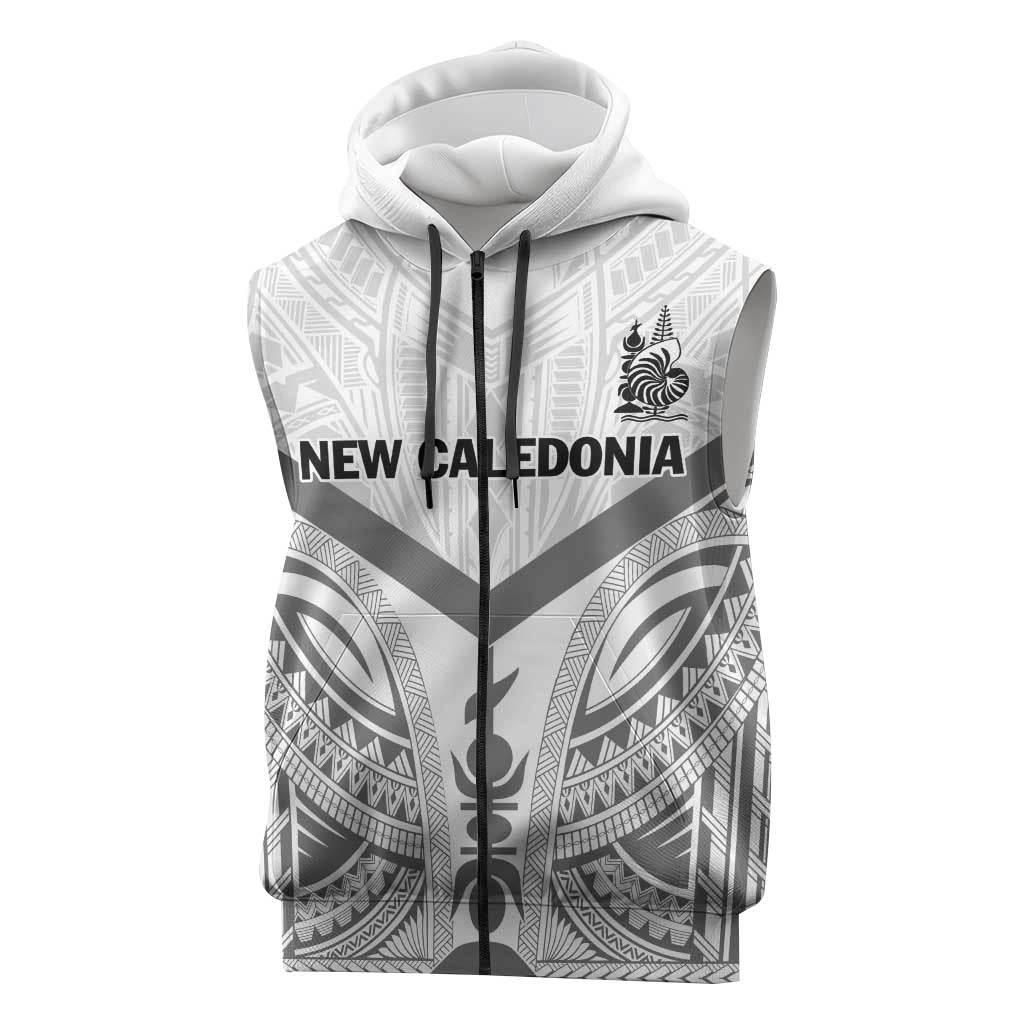 New Caledonia Football Custom Sleeveless Zip Hoodie Go Champions Les Cagous LT9 White - Polynesian Pride