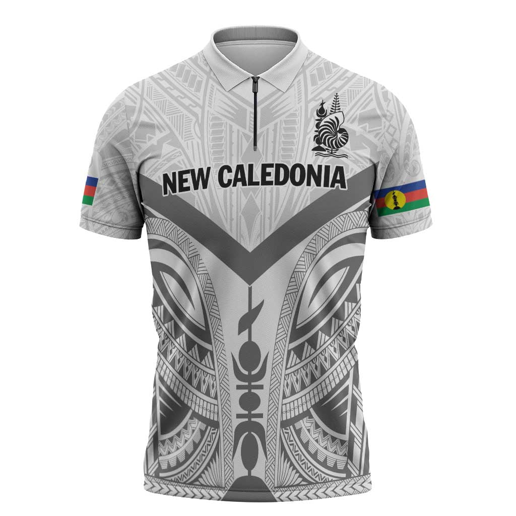 New Caledonia Football Custom Zipper Polo Shirt Go Champions Les Cagous LT9 White - Polynesian Pride