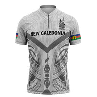 New Caledonia Football Custom Zipper Polo Shirt Go Champions Les Cagous LT9 White - Polynesian Pride
