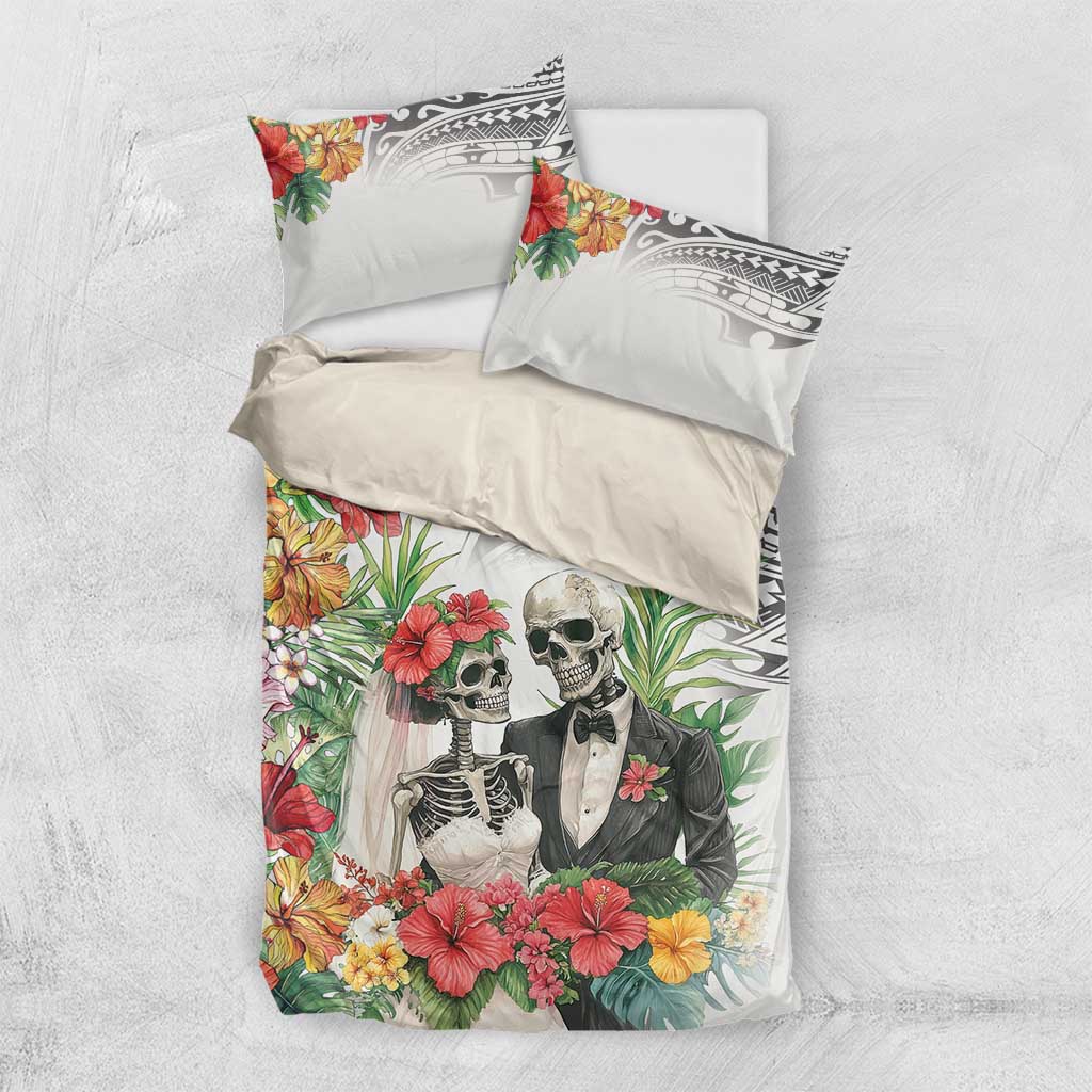 Skeleton Love for Valentine’s Day Bedding Set Polynesian Tribal Love Forever