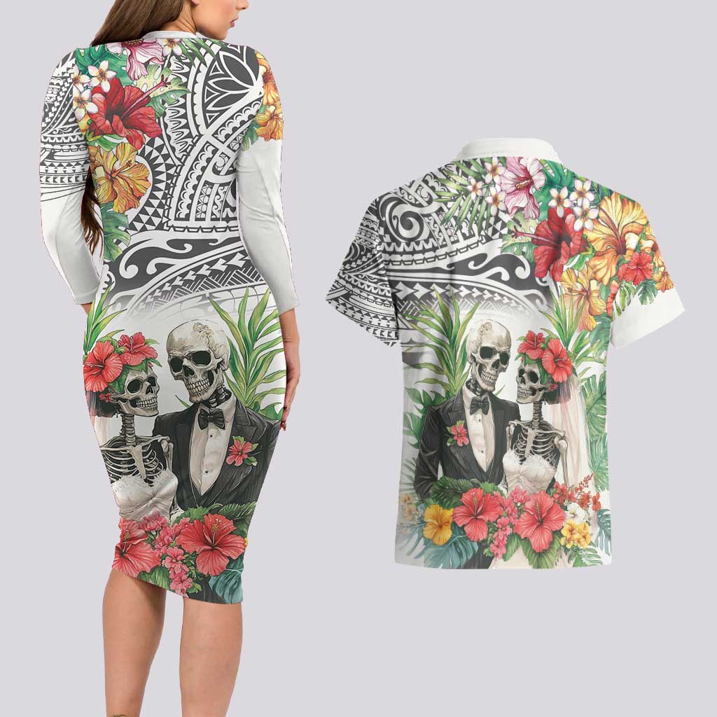 Skeleton Love for Valentines Day Couples Matching Long Sleeve Bodycon Dress and Hawaiian Shirt Polynesian Tribal Love Forever LT9 - Polynesian Pride