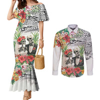 Skeleton Love for Valentines Day Couples Matching Mermaid Dress and Long Sleeve Button Shirt Polynesian Tribal Love Forever LT9 White - Polynesian Pride