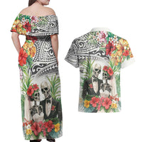 Skeleton Love for Valentines Day Couples Matching Off Shoulder Maxi Dress and Hawaiian Shirt Polynesian Tribal Love Forever LT9 - Polynesian Pride