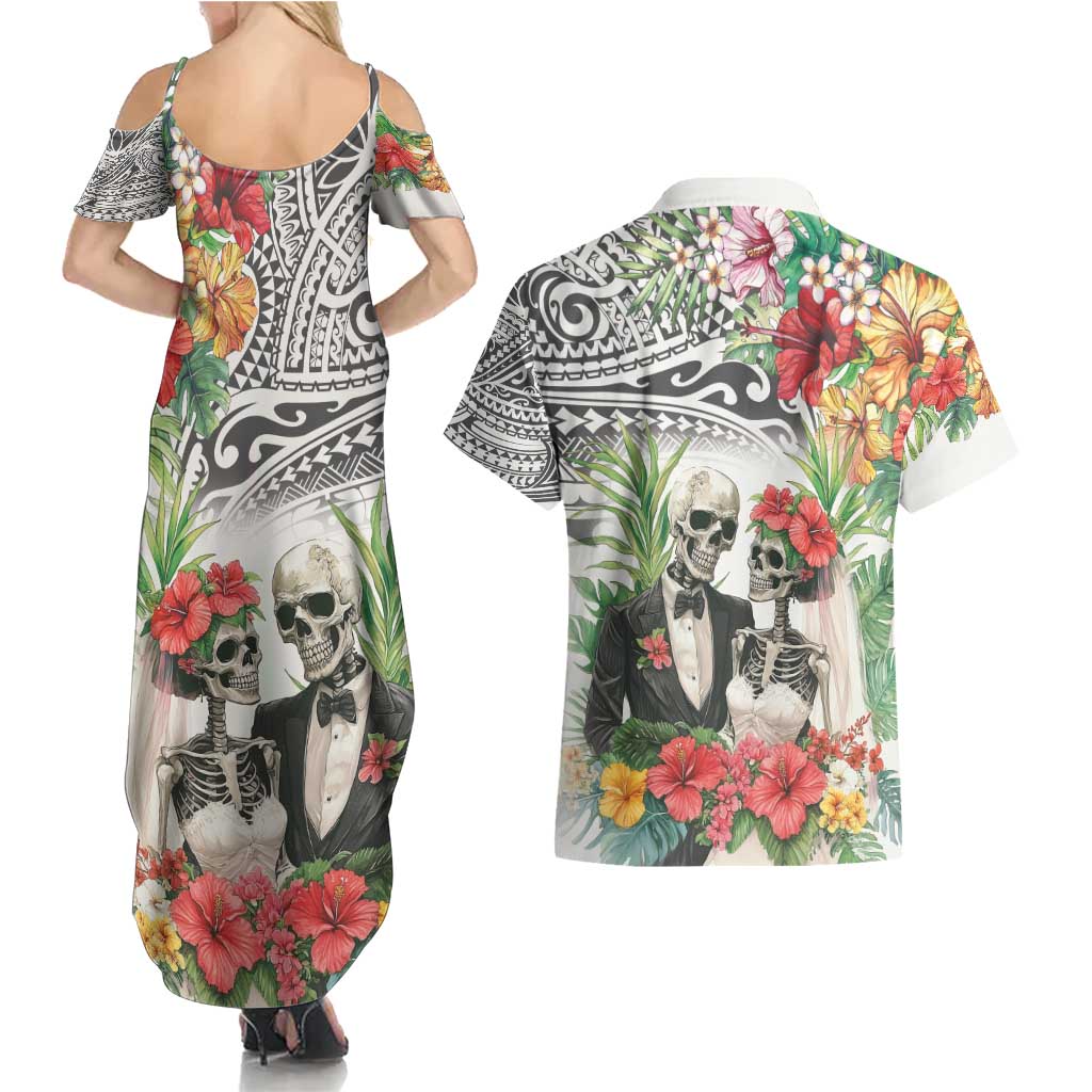 Skeleton Love for Valentines Day Couples Matching Summer Maxi Dress and Hawaiian Shirt Polynesian Tribal Love Forever LT9 - Polynesian Pride