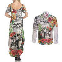 Skeleton Love for Valentines Day Couples Matching Summer Maxi Dress and Long Sleeve Button Shirt Polynesian Tribal Love Forever LT9 - Polynesian Pride