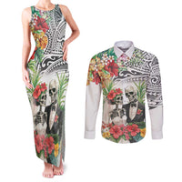 Skeleton Love for Valentines Day Couples Matching Tank Maxi Dress and Long Sleeve Button Shirt Polynesian Tribal Love Forever LT9 White - Polynesian Pride