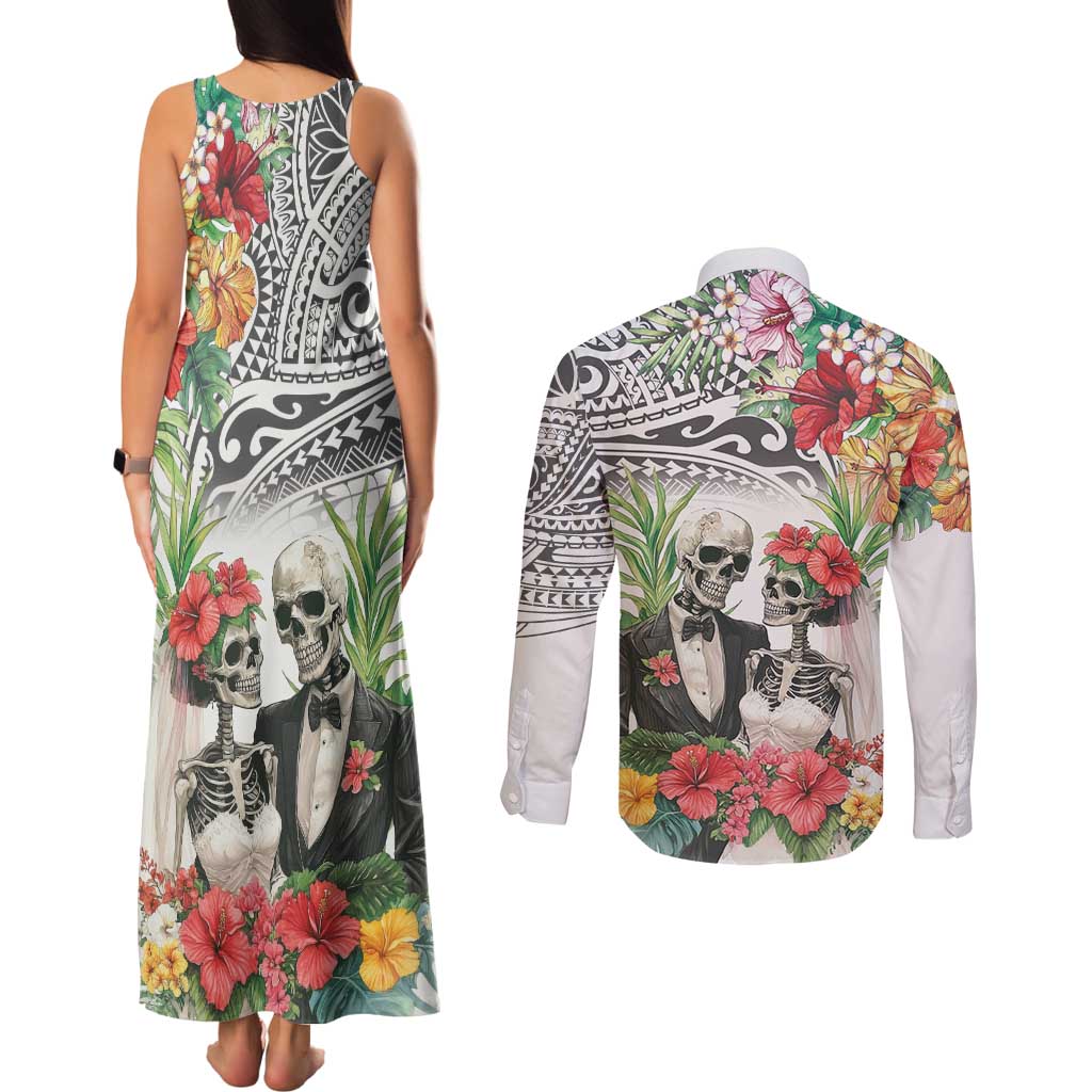 Skeleton Love for Valentines Day Couples Matching Tank Maxi Dress and Long Sleeve Button Shirt Polynesian Tribal Love Forever LT9 - Polynesian Pride
