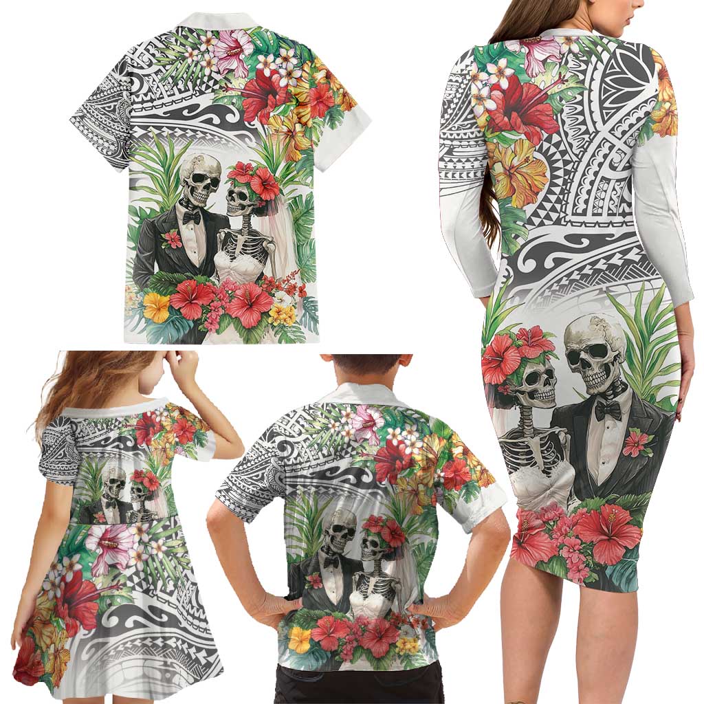 Skeleton Love for Valentines Day Family Matching Long Sleeve Bodycon Dress and Hawaiian Shirt Polynesian Tribal Love Forever LT9 - Polynesian Pride