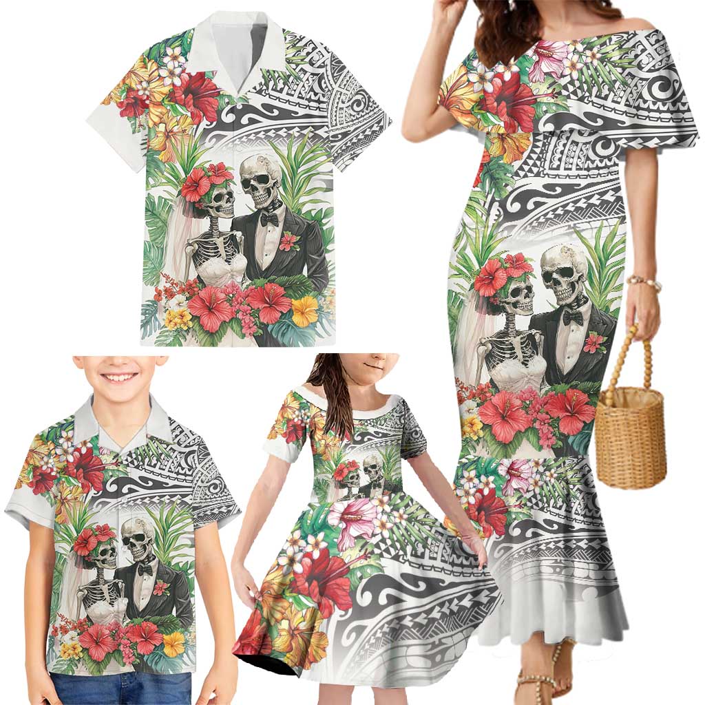 Skeleton Love for Valentines Day Family Matching Mermaid Dress and Hawaiian Shirt Polynesian Tribal Love Forever LT9 - Polynesian Pride