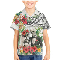 Skeleton Love for Valentines Day Family Matching Mermaid Dress and Hawaiian Shirt Polynesian Tribal Love Forever LT9 Son's Shirt White - Polynesian Pride