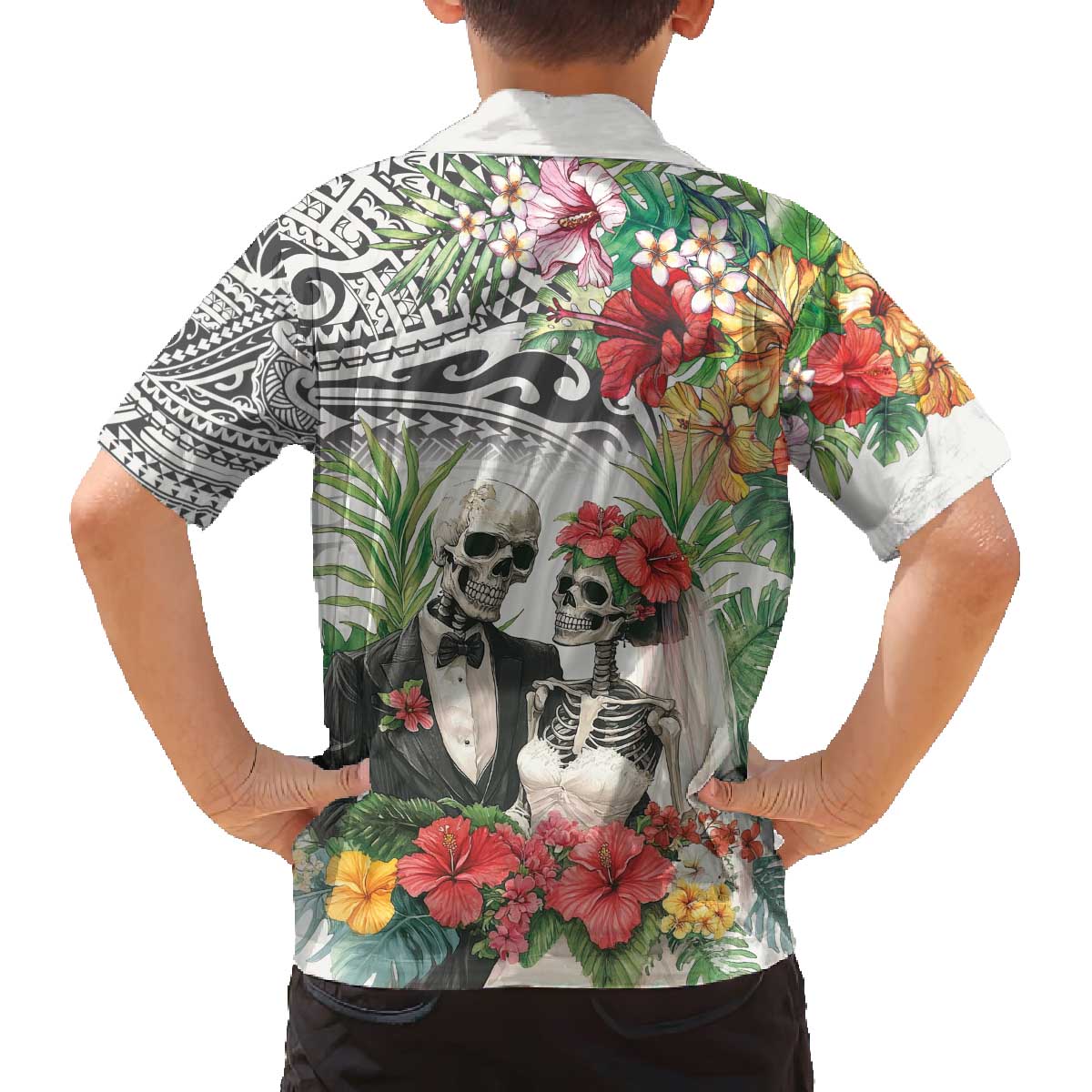 Skeleton Love for Valentines Day Family Matching Off The Shoulder Long Sleeve Dress and Hawaiian Shirt Polynesian Tribal Love Forever LT9 - Polynesian Pride