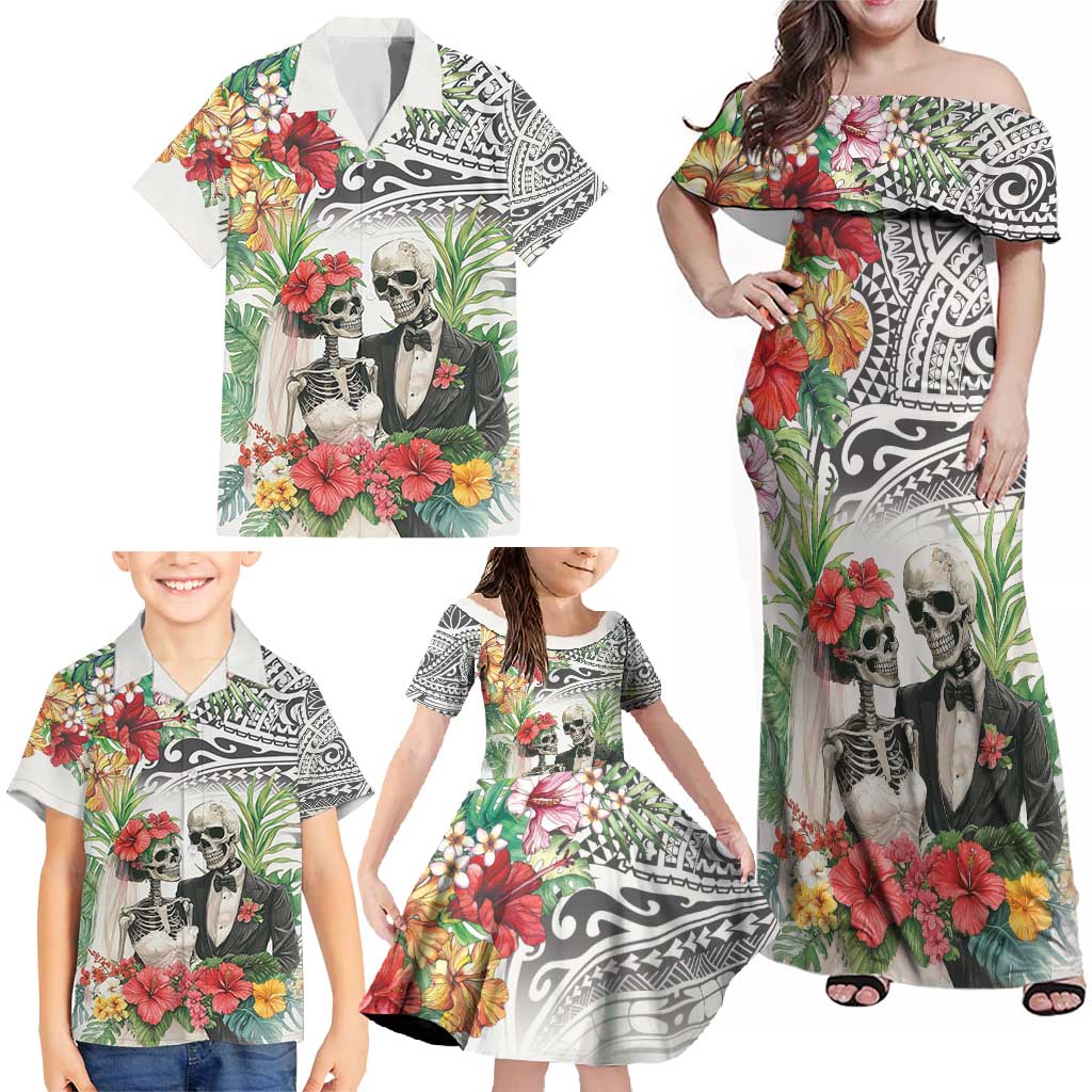 Skeleton Love for Valentines Day Family Matching Off Shoulder Maxi Dress and Hawaiian Shirt Polynesian Tribal Love Forever LT9 - Polynesian Pride
