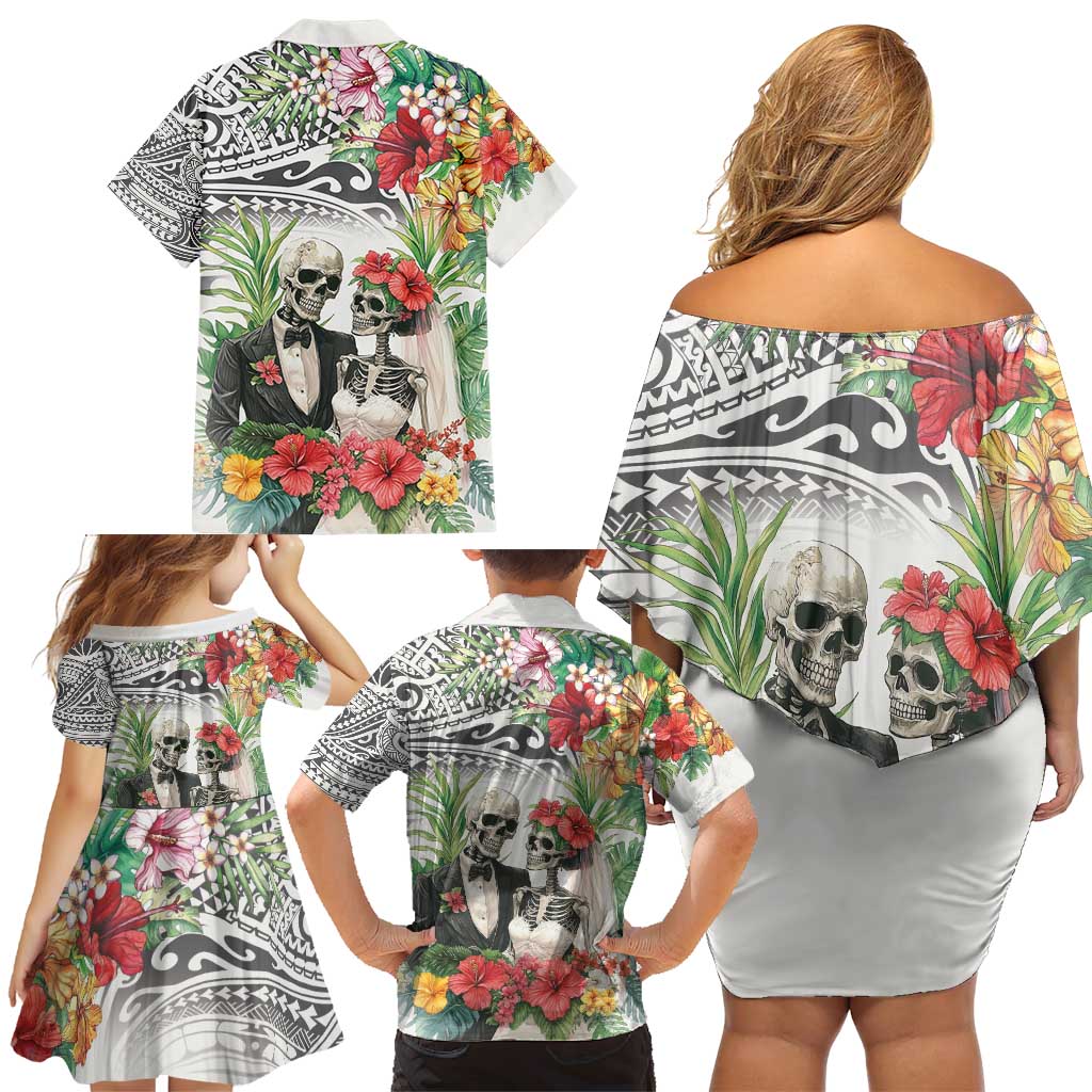 Skeleton Love for Valentines Day Family Matching Off Shoulder Short Dress and Hawaiian Shirt Polynesian Tribal Love Forever LT9 - Polynesian Pride