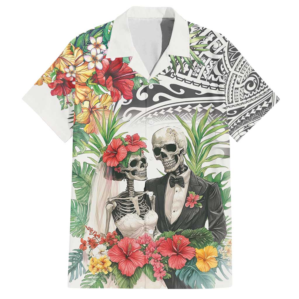 Skeleton Love for Valentines Day Family Matching Off Shoulder Short Dress and Hawaiian Shirt Polynesian Tribal Love Forever LT9 Dad's Shirt - Short Sleeve White - Polynesian Pride