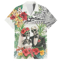 Skeleton Love for Valentines Day Family Matching Puletasi and Hawaiian Shirt Polynesian Tribal Love Forever LT9 Dad's Shirt - Short Sleeve White - Polynesian Pride