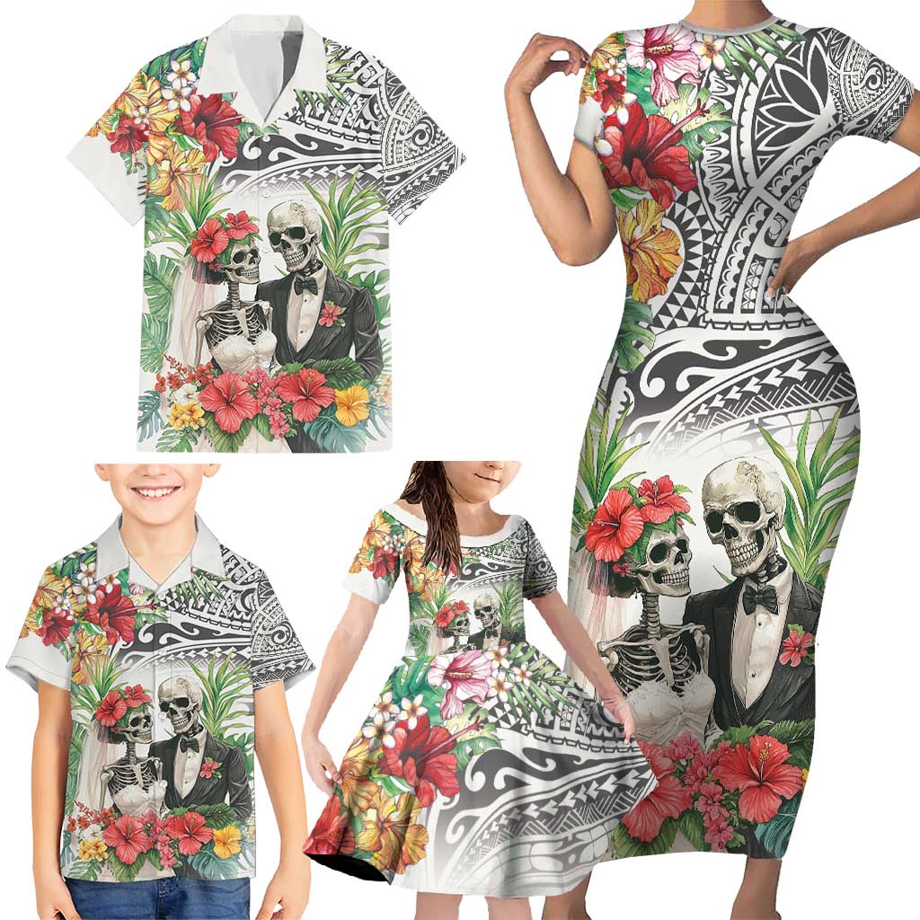 Skeleton Love for Valentines Day Family Matching Short Sleeve Bodycon Dress and Hawaiian Shirt Polynesian Tribal Love Forever LT9 - Polynesian Pride