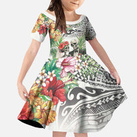 Skeleton Love for Valentines Day Family Matching Summer Maxi Dress and Hawaiian Shirt Polynesian Tribal Love Forever LT9 Daughter's Dress White - Polynesian Pride
