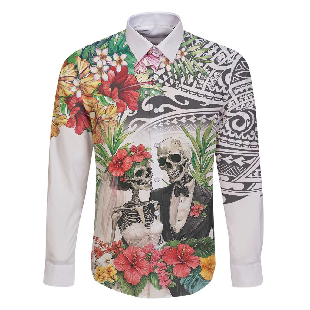 Skeleton Love for Valentines Day Family Matching Summer Maxi Dress and Hawaiian Shirt Polynesian Tribal Love Forever LT9 Dad's Shirt - Long Sleeve White - Polynesian Pride