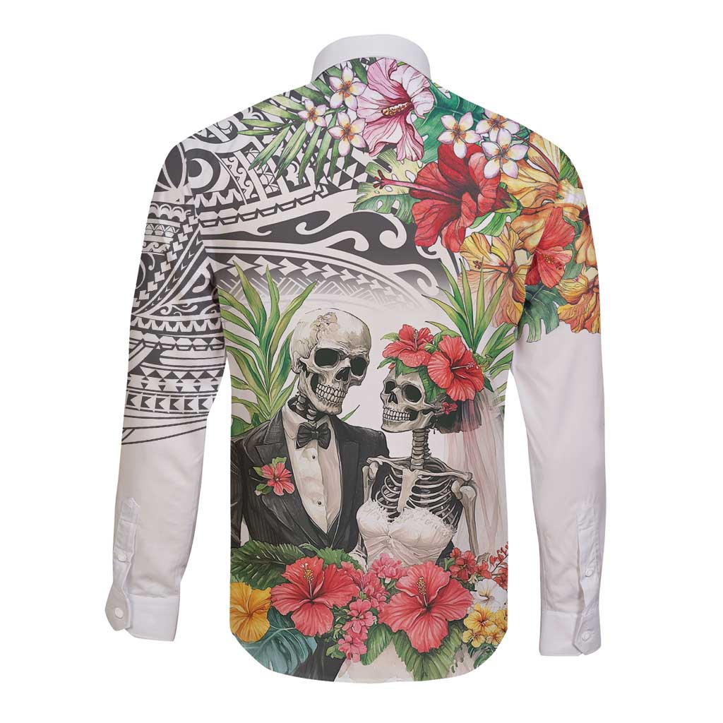Skeleton Love for Valentines Day Long Sleeve Button Shirt Polynesian Tribal Love Forever LT9 - Polynesian Pride