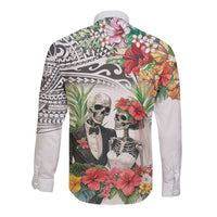 Skeleton Love for Valentines Day Long Sleeve Button Shirt Polynesian Tribal Love Forever LT9 - Polynesian Pride