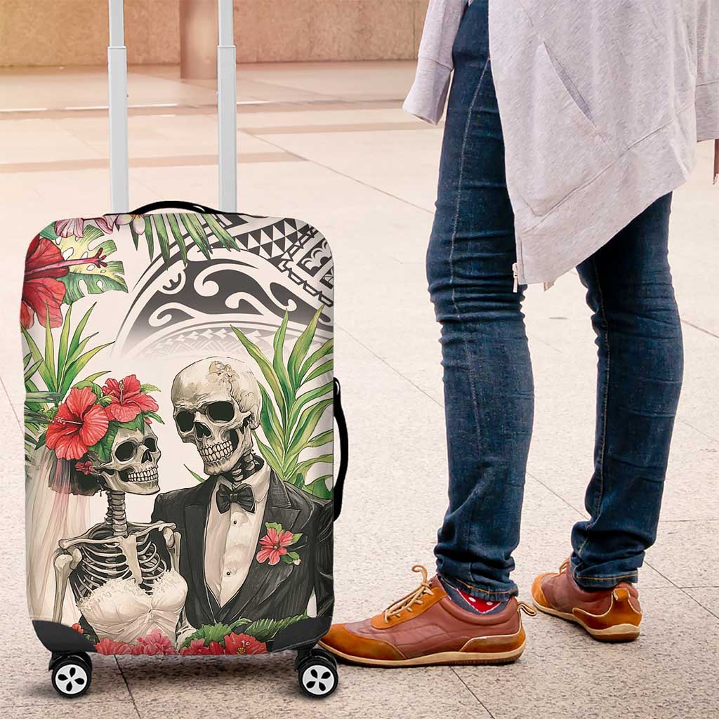 Skeleton Love for Valentines Day Luggage Cover Polynesian Tribal Love Forever LT9 White - Polynesian Pride