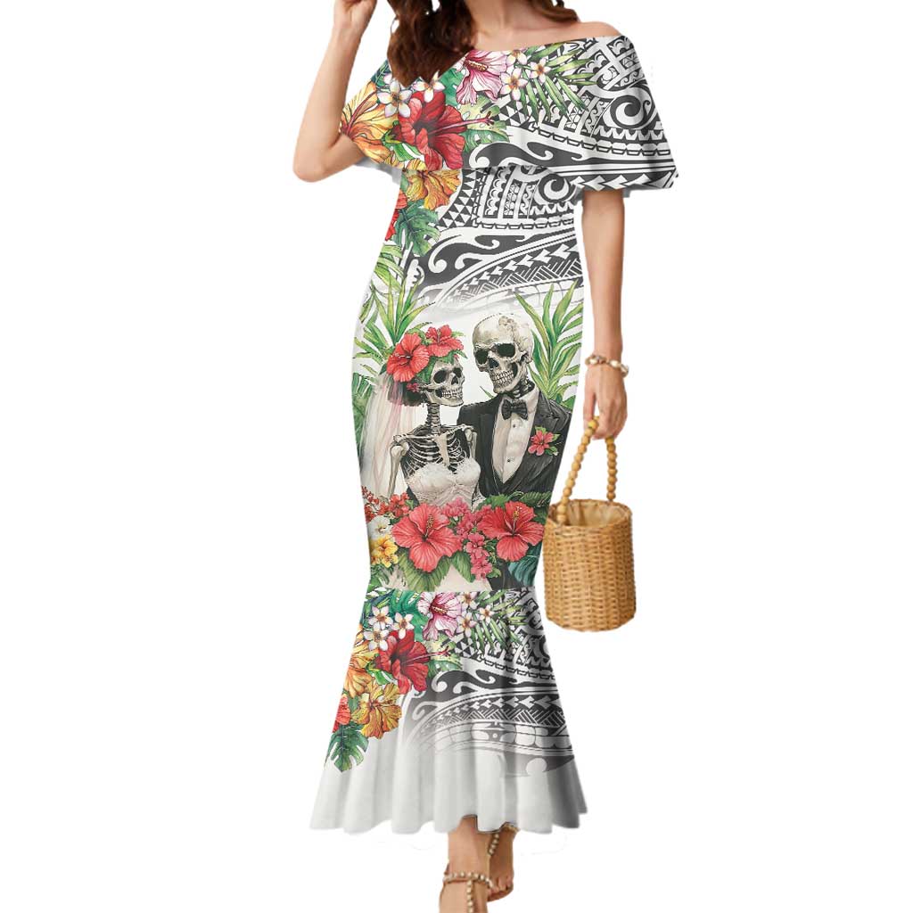 Skeleton Love for Valentines Day Mermaid Dress Polynesian Tribal Love Forever LT9 Women White - Polynesian Pride