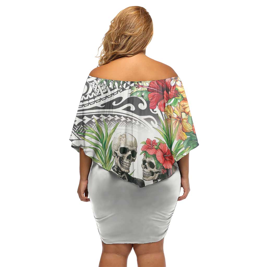 Skeleton Love for Valentines Day Off Shoulder Short Dress Polynesian Tribal Love Forever LT9 - Polynesian Pride