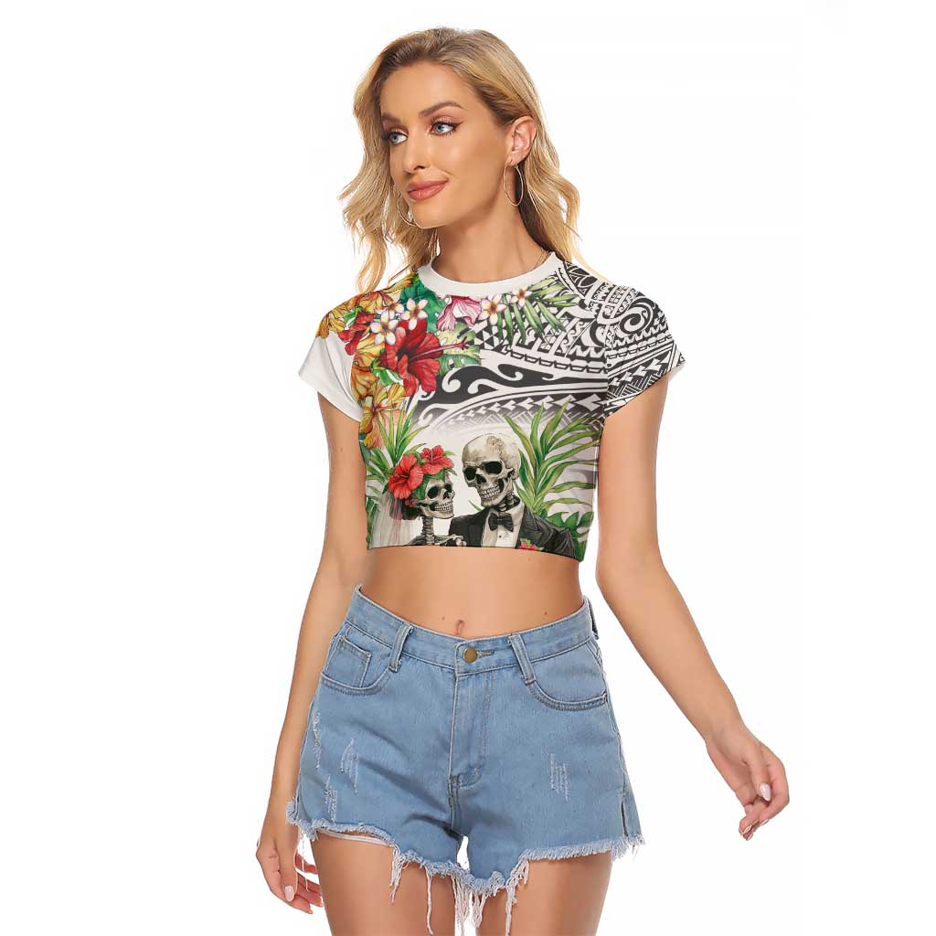 Skeleton Love for Valentine’s Day Raglan Cropped T Shirt Polynesian Tribal Love Forever