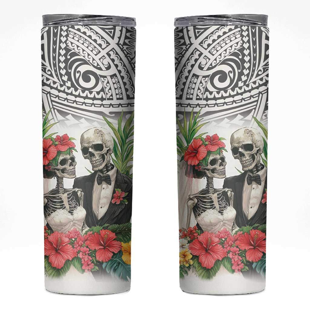 Skeleton Love for Valentines Day Skinny Tumbler Polynesian Tribal Love Forever LT9 White - Polynesian Pride