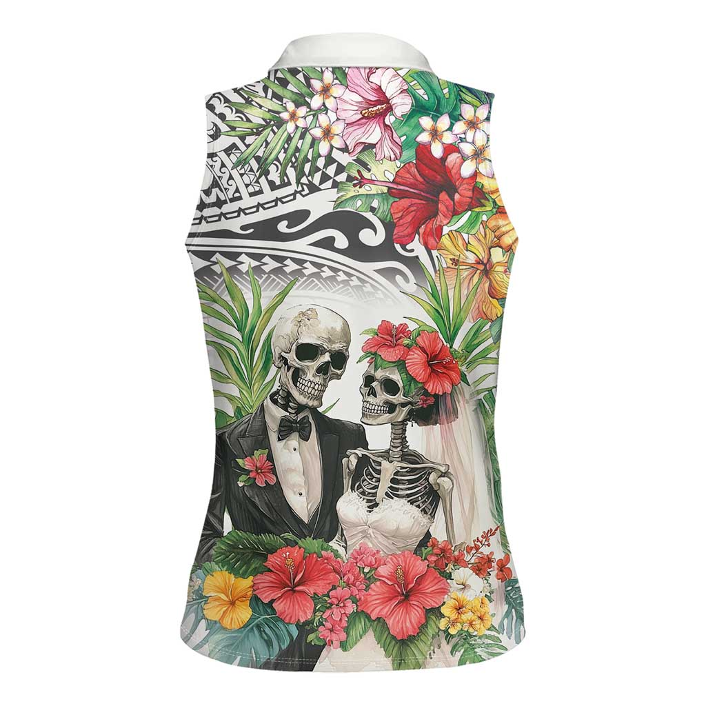 Skeleton Love for Valentines Day Women Sleeveless Polo Shirt Polynesian Tribal Love Forever LT9 - Polynesian Pride