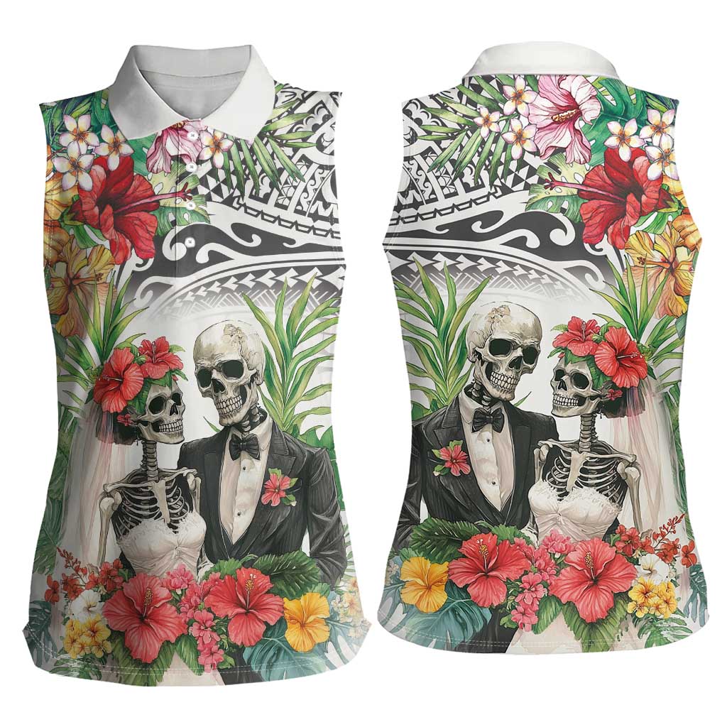 Skeleton Love for Valentines Day Women Sleeveless Polo Shirt Polynesian Tribal Love Forever LT9 - Polynesian Pride