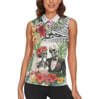 Skeleton Love for Valentines Day Women Sleeveless Polo Shirt Polynesian Tribal Love Forever LT9 - Polynesian Pride
