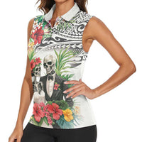Skeleton Love for Valentines Day Women Sleeveless Polo Shirt Polynesian Tribal Love Forever LT9 - Polynesian Pride