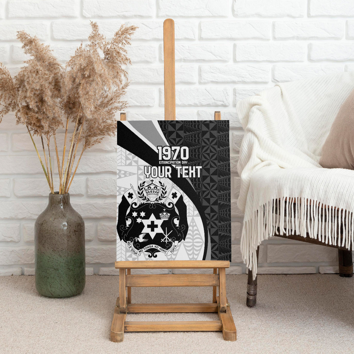 Personalised Tonga Emancipation Day Canvas Wall Art Since 1970 Ngatu Tribal Pattern