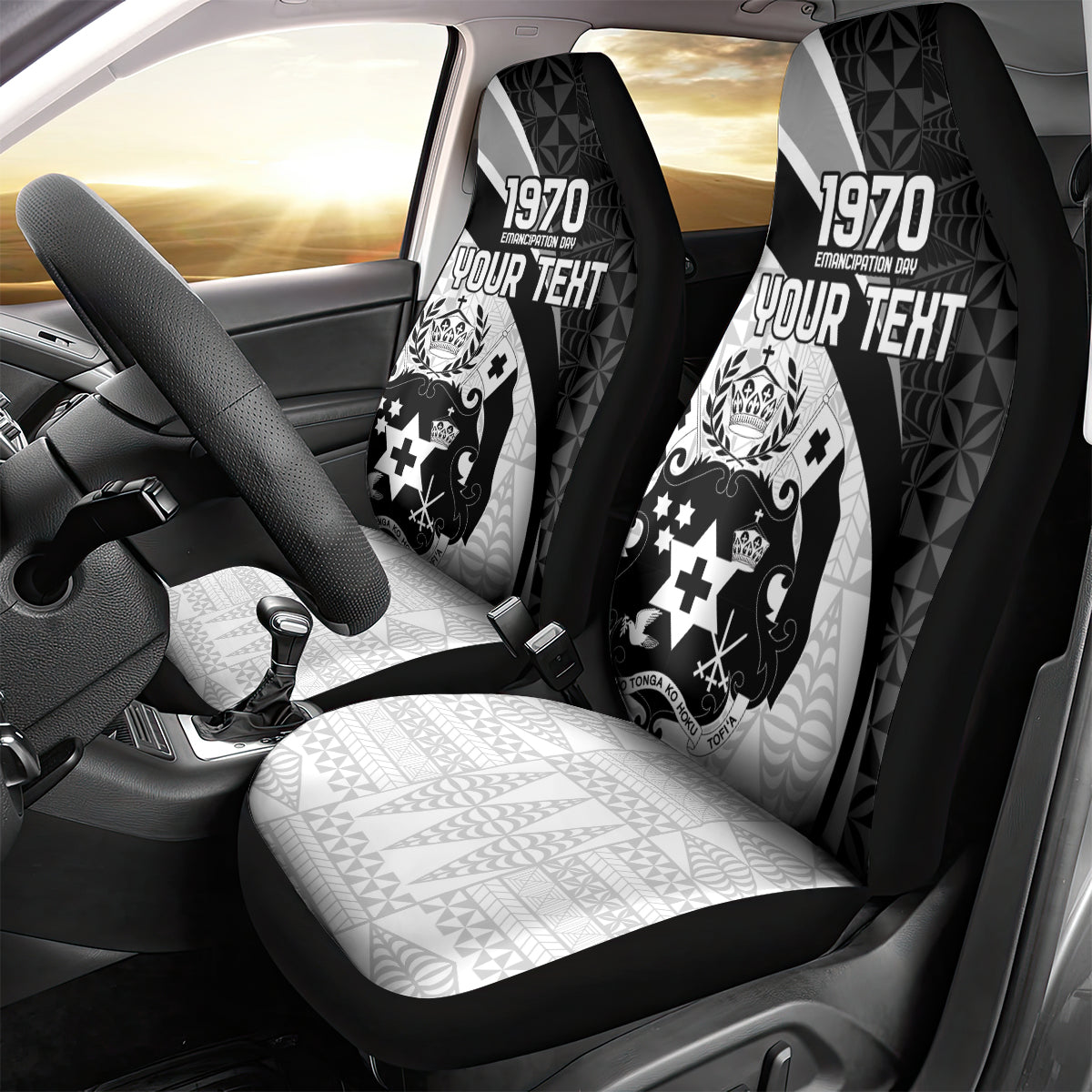 Personalised Tonga Emancipation Day Car Seat Cover Since 1970 Ngatu Tribal Pattern LT9 - Polynesian Pride