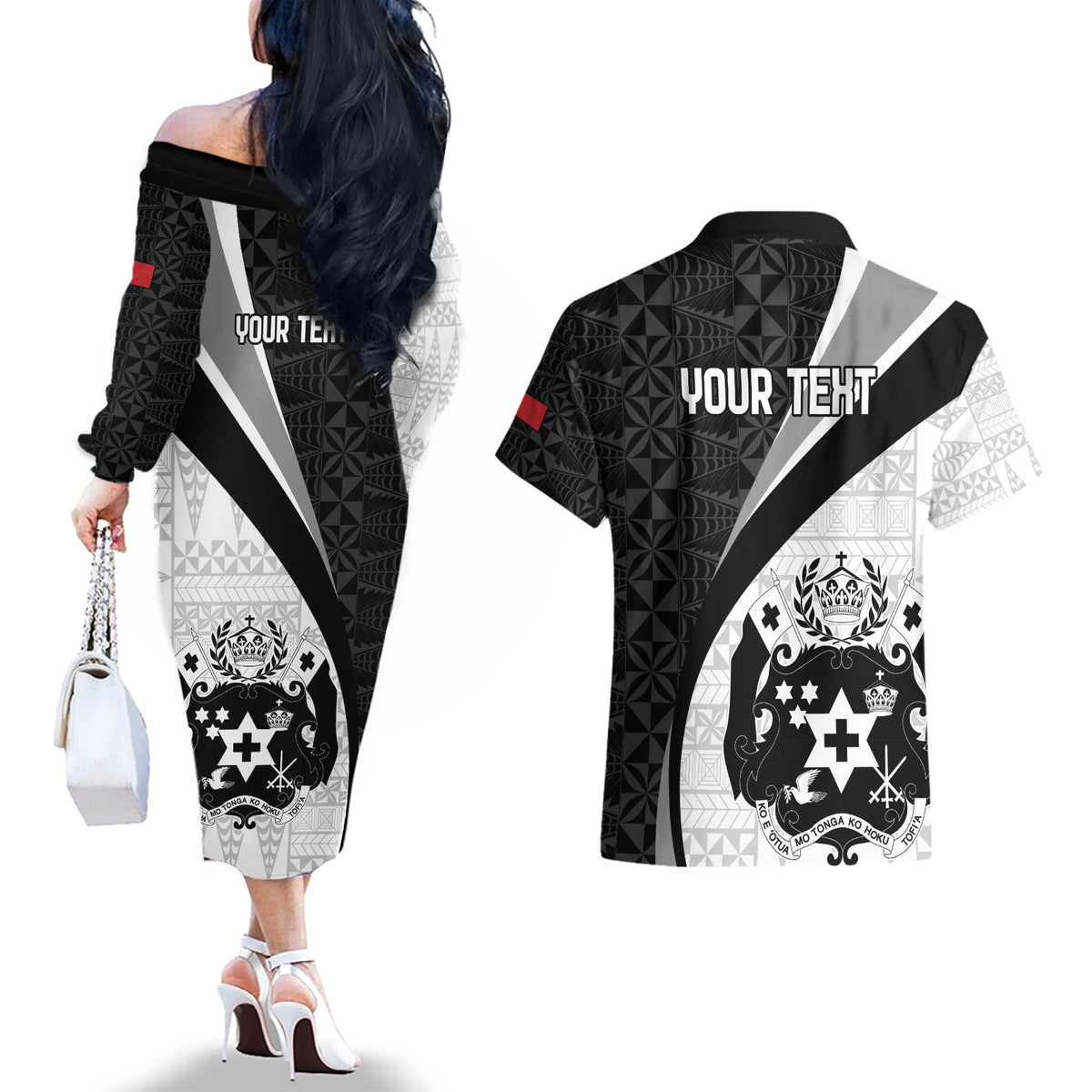 Personalised Tonga Emancipation Day Couples Matching Off The Shoulder Long Sleeve Dress and Hawaiian Shirt Since 1970 Ngatu Tribal Pattern LT9 - Polynesian Pride