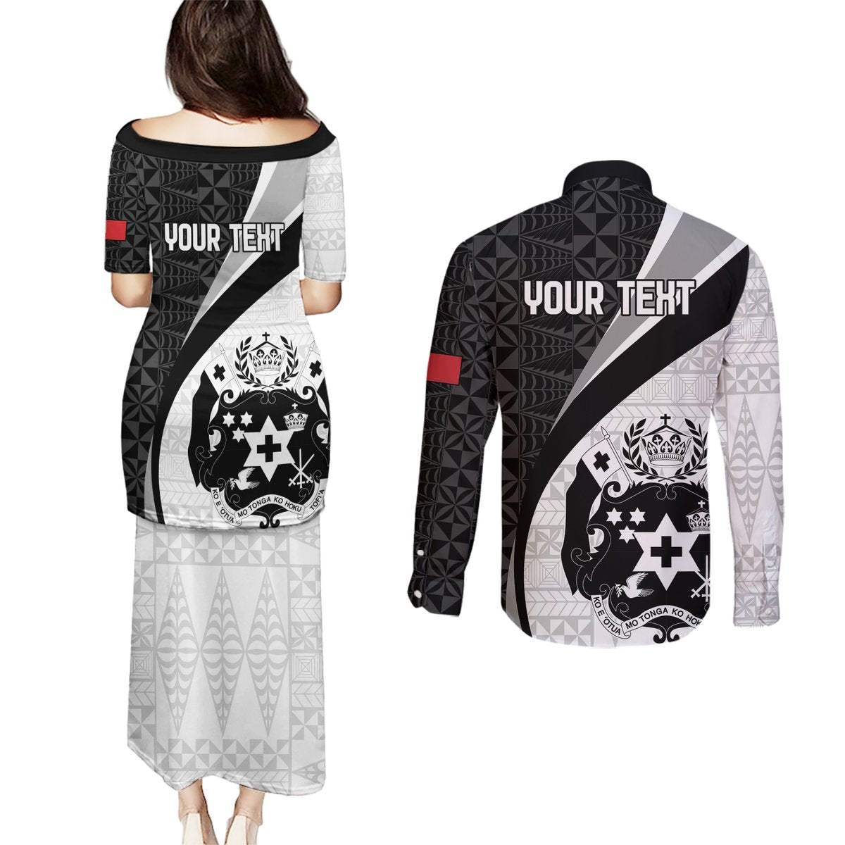 Personalised Tonga Emancipation Day Couples Matching Puletasi and Long Sleeve Button Shirt Since 1970 Ngatu Tribal Pattern LT9 - Polynesian Pride