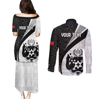 Personalised Tonga Emancipation Day Couples Matching Puletasi and Long Sleeve Button Shirt Since 1970 Ngatu Tribal Pattern LT9 - Polynesian Pride