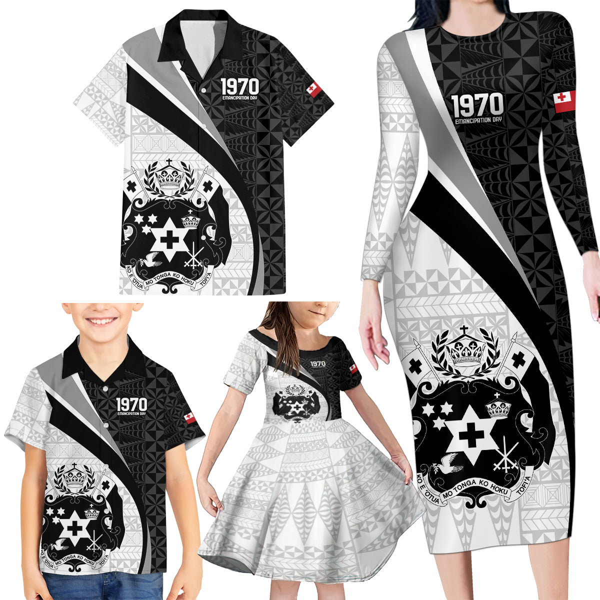 Personalised Tonga Emancipation Day Family Matching Long Sleeve Bodycon Dress and Hawaiian Shirt Since 1970 Ngatu Tribal Pattern LT9 - Polynesian Pride