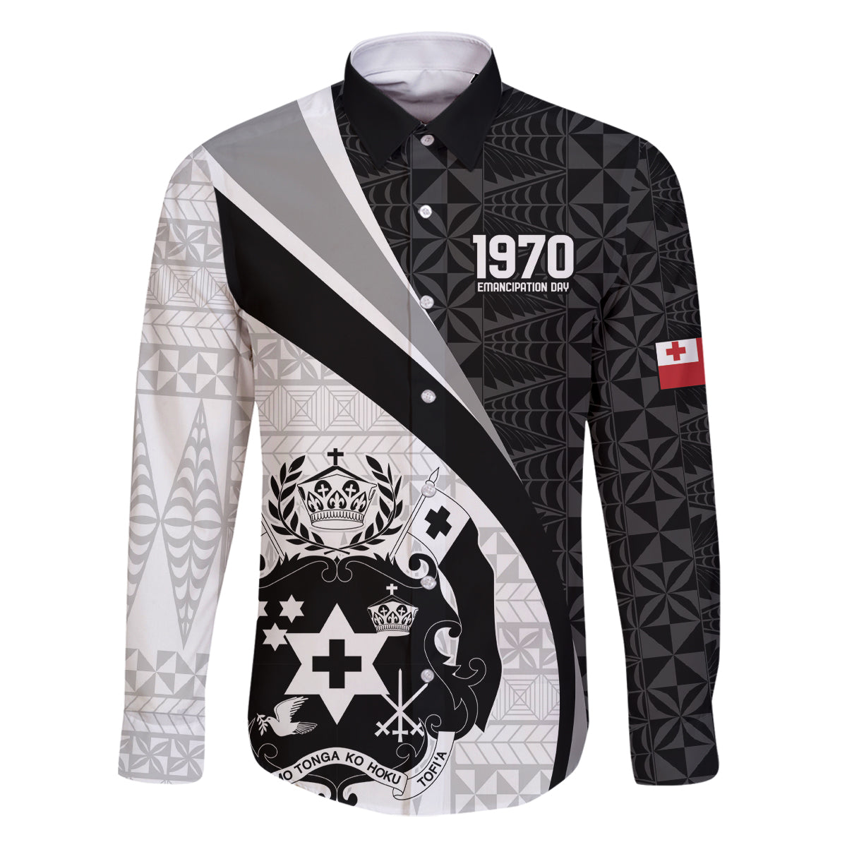 Personalised Tonga Emancipation Day Family Matching Long Sleeve Bodycon Dress and Hawaiian Shirt Since 1970 Ngatu Tribal Pattern LT9 Dad's Shirt - Long Sleeve Black - Polynesian Pride
