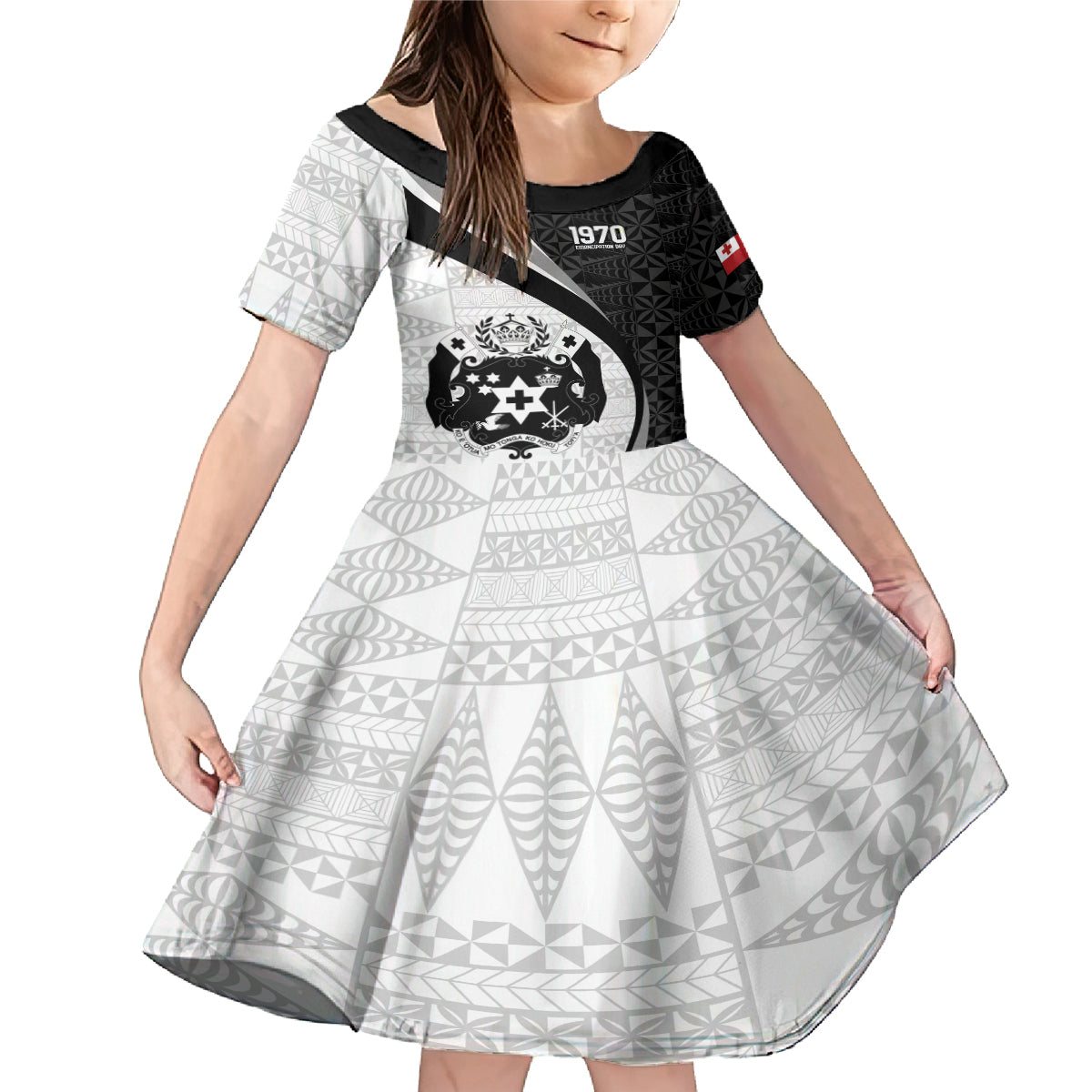 Personalised Tonga Emancipation Day Family Matching Mermaid Dress and Hawaiian Shirt Since 1970 Ngatu Tribal Pattern LT9 Daughter's Dress Black - Polynesian Pride