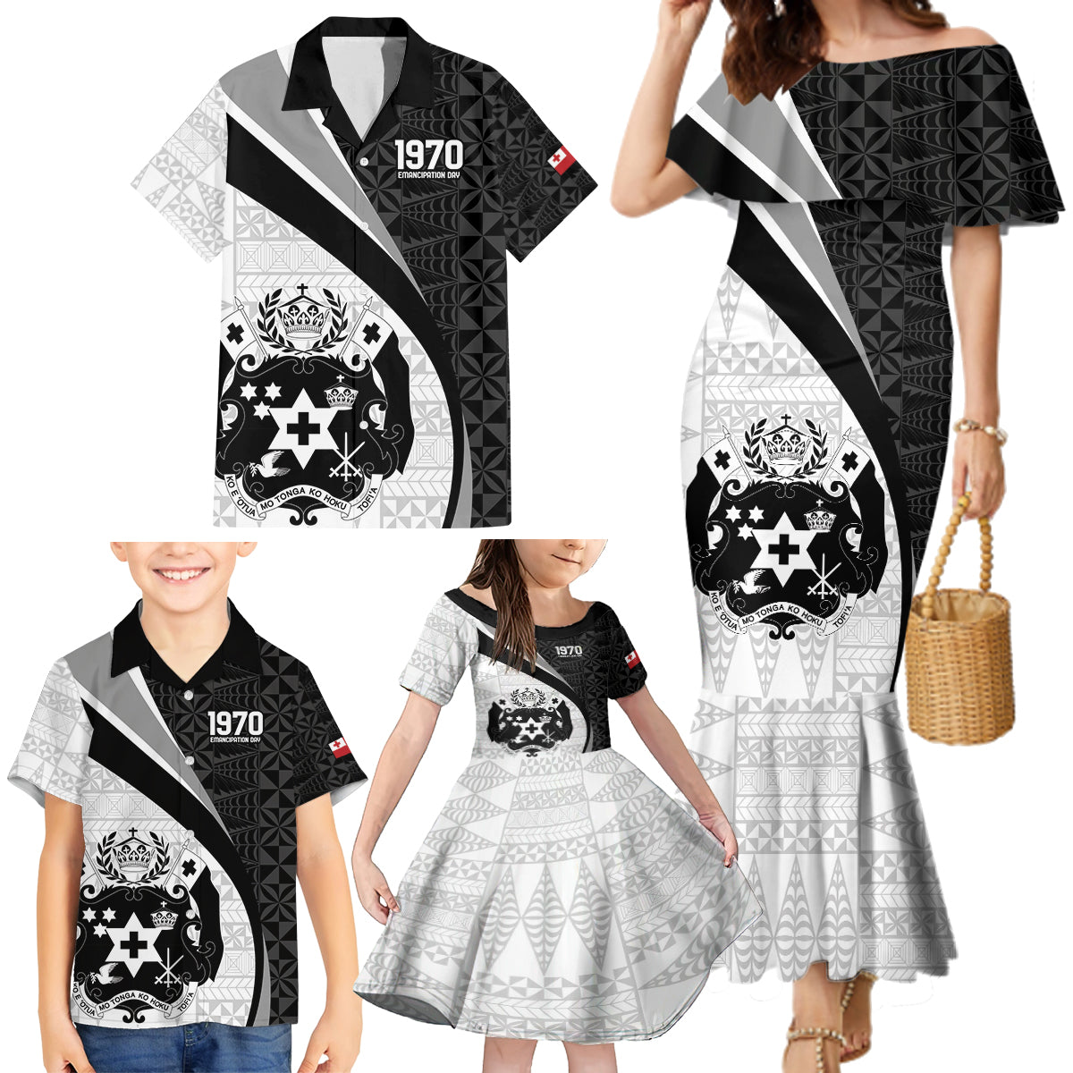 Personalised Tonga Emancipation Day Family Matching Mermaid Dress and Hawaiian Shirt Since 1970 Ngatu Tribal Pattern LT9 - Polynesian Pride