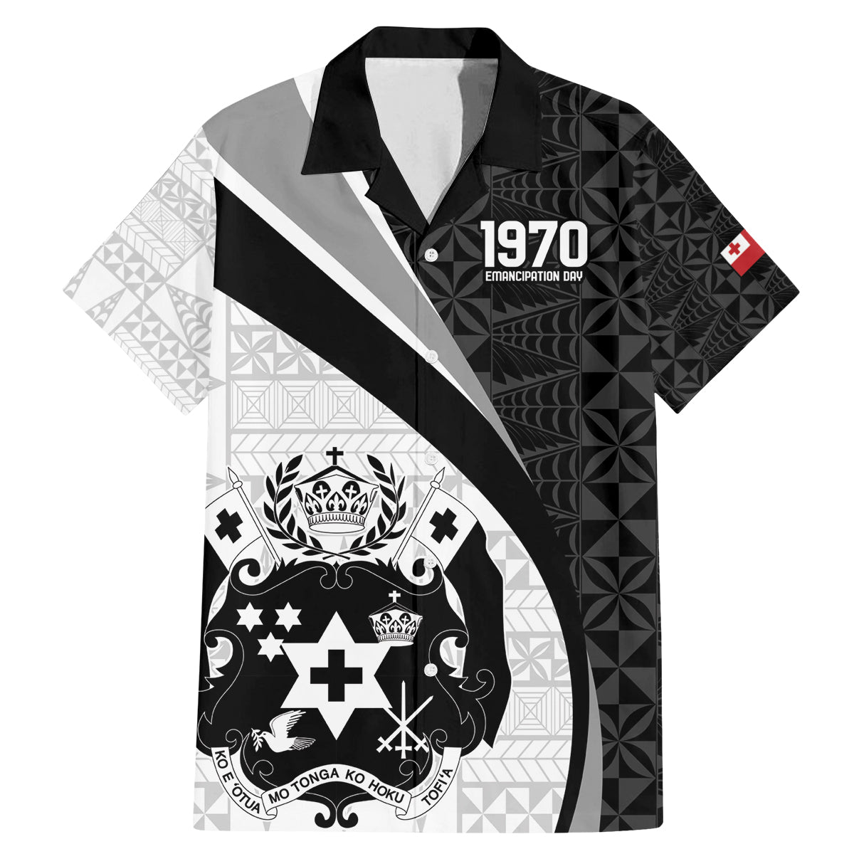 Personalised Tonga Emancipation Day Family Matching Mermaid Dress and Hawaiian Shirt Since 1970 Ngatu Tribal Pattern LT9 Dad's Shirt - Short Sleeve Black - Polynesian Pride