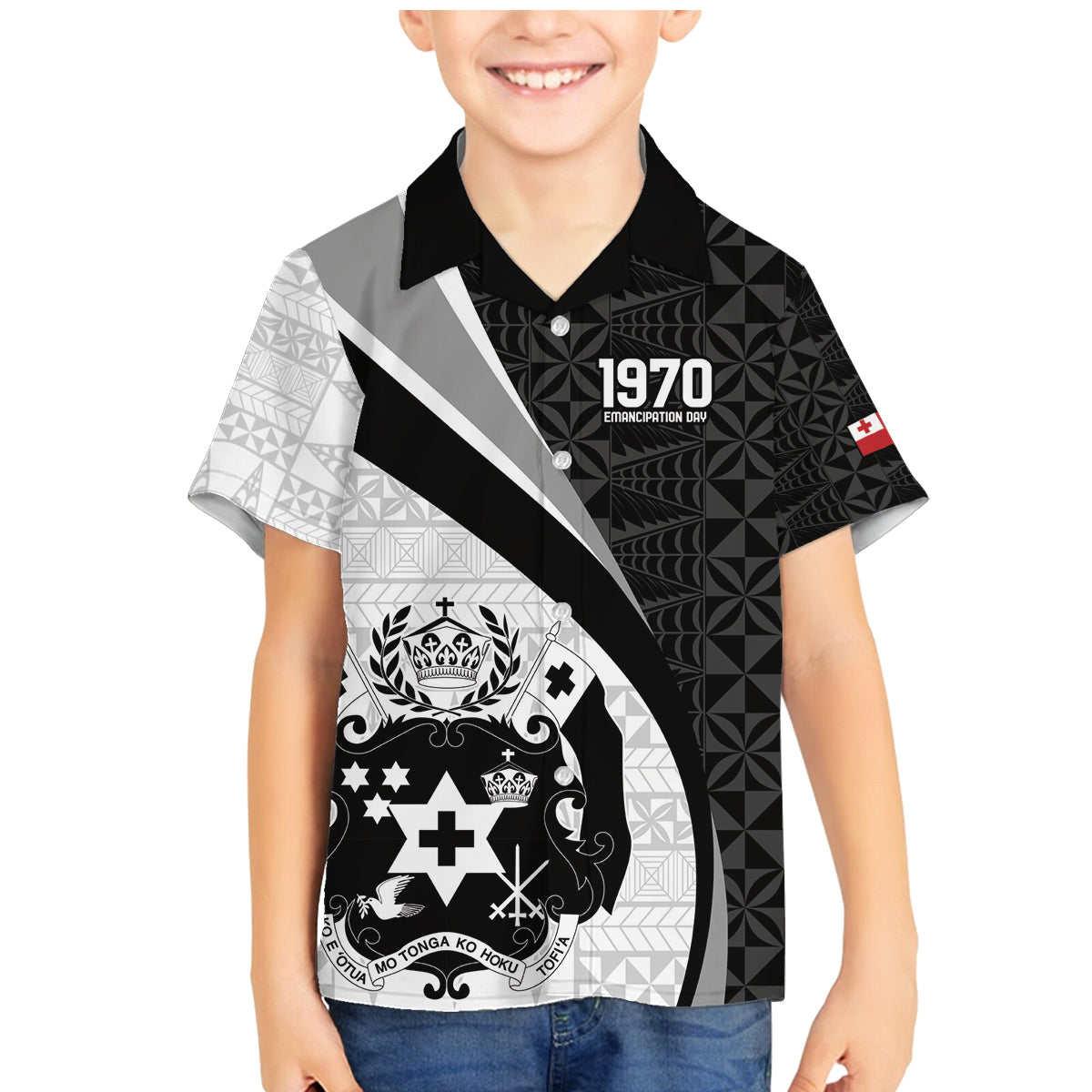 Personalised Tonga Emancipation Day Family Matching Mermaid Dress and Hawaiian Shirt Since 1970 Ngatu Tribal Pattern LT9 Son's Shirt Black - Polynesian Pride