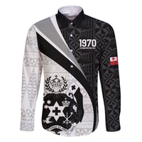 Personalised Tonga Emancipation Day Family Matching Off Shoulder Maxi Dress and Hawaiian Shirt Since 1970 Ngatu Tribal Pattern LT9 Dad's Shirt - Long Sleeve Black - Polynesian Pride