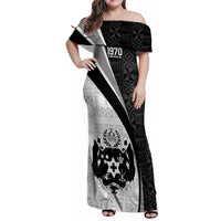 Personalised Tonga Emancipation Day Family Matching Off Shoulder Maxi Dress and Hawaiian Shirt Since 1970 Ngatu Tribal Pattern LT9 Mom's Dress Black - Polynesian Pride